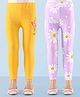 Honeyhap Premium Cotton Elastane Single Jersey Full Length Floral Printed Leggings with Bio Finish Pack Of 2 - Lavendula & Banana Yellow