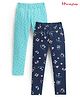 Honeyhap Premium Cotton Elastane Single Jersey Leggings with Bio Finish Floral Print Pack of 2 - Soothing Sea & Navy Peony