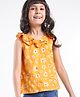Babyhug Sleeveless Woven Top With Frills Floral Print - Mustard