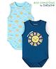 Babyoye 100% Organic Cotton with Eco Jiva Finish Sleeveless Onesies With Sun & Clouds Print Pack Of 2 - Blue
