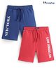 Honeyhap Premium 100% Cotton Looper Knee Length Text Printed Bermuda with Bio Finish Pack of 2- Blue & Red
