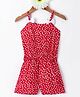 Kookie Kids Cotton Woven Sleeveless  Knee Length Singlet  Jumpsuit with Flower Print & Bow Applique - Red