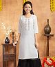 Aarika Three Fourth Sleeves Stone Design Embellished Straight Cut Kurta - White