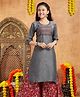 Aarika Three Fourth Sleeves Ethnic Motif Printed Straight Cut Kurta - Grey