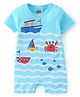 Babyhug 100% Cotton Interlock Knit Half Sleeves Romper Ship Print - Blue