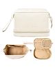 MOMISY Large Capacity Cosmetic Travel Bag, Girl's Makeup Travel Bag Portable Leather Cosmetics Bag, Makeup Storage Bags with Handle and Divider, Wide Opening Cosmetic/Makeup Organizer (Cream)