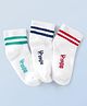 Honeyhap Premium  Cotton Bamboo Knit  with Bio Finish Ankle Length Socks Striped & Text Print - Bright White Holy Green & High Risk Red