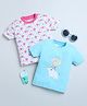 BUMZEE Pack Of 2 Half Sleeves Heart & Baby Elephant Printed Tees - Sky Blue & White