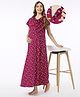 Bella Mama 100% Cotton Knit Half Sleeves Concealed Zipper Nursing Nighty Floral Print - Purple
