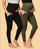 The Mom Store Pack Of 2 Solid Maternity Leggings - Olive & Black