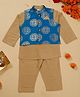 Saka Designs By Sapna Full Sleeves Coordinating Solid Kurta & Pyjama With Abstract Floral  Foil Printed Jacket - Beige & Blue