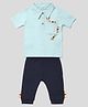 Somersault Half Sleeves Dinosaur Tail Detailed Cotton  Tee With Coordinating Pant - Blue