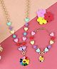 Asthetika Floral Smiley Charm Detailed Necklace & Bracelet Set - Blue & Pink