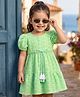 Babyhug 100% Cotton Woven Schiffili Half Sleeves Frock With Floral Detailing - Green