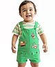 Babyoye 100% Cotton With Eco Jiva Finish Dungaree with Half Sleeves Striped T-Shirt Tractor Patch - Multicolour