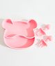 Teddy Bear Shaped Section Plate with Spoon & Fork - Pink