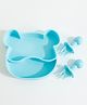 Teddy Bear Shaped Section Plate with Spoon & Fork -  Blue
