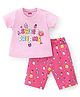 Babyhug Single Jersey Knit Half Sleeves Capri Set Heart & Text Print - Pink