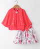 Enfance Core Full Bell Sleeves Floral Applique Embellished Top With Skirt - Dark Pink