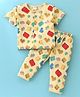 ToffyHouse 100% Cotton Knit Half Sleeves Night Suit With Building Blocks Print - Light Yellow
