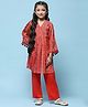 BIBA Full Sleeves Sequin Embellished Floral Printed Suit Set - Red