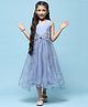 BIBA Sleeveless Pleated Floral Lace Embellished & Swiss Dot Detailed Party Dress - Blue
