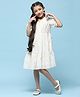BIBA Half Sleeves Schiffli Embroidered  Cotton Dress - White