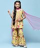 BIBA Sleeveless Mirror Work Embellished & Floral Printed Cotton Suit Set -Yellow