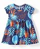 Babyhug 100% Cotton Knit Half Sleeves Frock With Tropical Theme- Multicolour