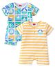 Babyhug 100% Cotton Half Sleeves Striped Romper Pack Of 2 - Multicolor
