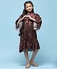 BIBA Full Sleeves Floral Embroidered & Printed Tiered  Dress - Brown