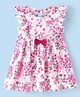 Babyhug 100% Cotton Single Jersey Knit Frill Sleeves Frock With Bow Applique Floral Print - Pink