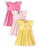 Babyhug 100% Cotton Single Jersey Knit Frill Sleeves Frock Stripes & Polka Dot Print Pack Of 3 - Pink White & Yellow