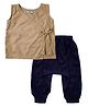 Snowflakes Sleeveless Chevron  Design Jhabla With Harem Pant Set - Beige & Navy Blue