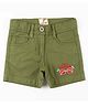 JusCubs  Hello Sunshine Text Embroidered Shorts - Olive Green