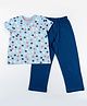 Juscubs Cotton Half Sleeves Heart Printed Top With Pajama - Blue