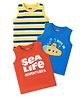 Babyhug 100% Cotton Knit Sleeveless T-Shirt With Text & Submarine Graphics Pack Of 3 - Red Blue & Yellow