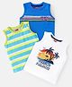 Babyhug 100% Cotton Knit Sleeveless T-Shirt With Striped & Tropical Graphics Pack Of 3 - Green Blue & White