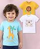 Babyoye 100% Cotton Knit Half Sleeves Wild Animals Printed T-Shirts Pack of 3 - Yellow Blue & White