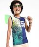 Pine Kids Cotton Sleeveless T-Shirt Tropical Theme Print - Blue Depths