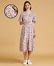 MomToBe Half Sleeves Floral Printed Maternity Dress With Concealed Zipper Nursing Access - Cream