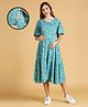 MomToBe Half Sleeves Floral Printed Maternity Dress With Concealed Zipper Nursing Access - Green