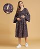 MomToBe Three Fourth Bell Sleeves Floral Printed  Maternity Dress With Concealed Zipper Nursing Access  - Blue
