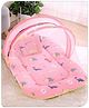 Babyhug Cotton Bedding Set with Mosquito Net Dino Print- Light Pink