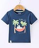 Mini Taurus Cotton Half Sleeves Elephant & Palm Tree Printed T-Shirt - Blue