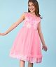 Pine Kids Woven Sleeveless Party Frock with Floral Print & Frill Design - Peach