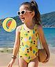 ROVARS V Cut Swimsuit Sleeveless  Beach Theme Print - Yellow