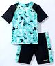 ROVARS Half Sleeves Two Piece Swimsuit Bear Print - Green