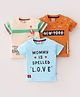 Mini Donuts Cotton Half Sleeves T-Shirts Text Print Pack of 3 - Blue Orange & Acru