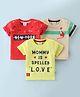 Mini Donuts Cotton Knit Half Sleeves T-Shirt Animal & Text Print Pack Of 3 - Red Beige & Green